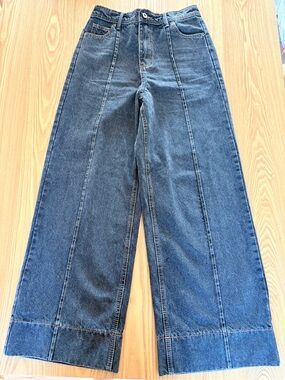 New In Wide Leg Jeans Washed Black High Rise Seamed Denim M